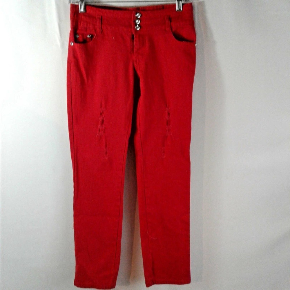 Vintage Harlem Red damaged skinny denim jeans.